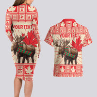 Personalized Canada Moose Couples Matching Long Sleeve Bodycon Dress and Hawaiian Shirt Maple Leaf Christmas Lightning Art - Wonder Print Shop