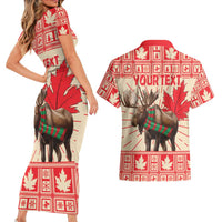 Personalized Canada Moose Couples Matching Short Sleeve Bodycon Dress and Hawaiian Shirt Maple Leaf Christmas Lightning Art - Wonder Print Shop