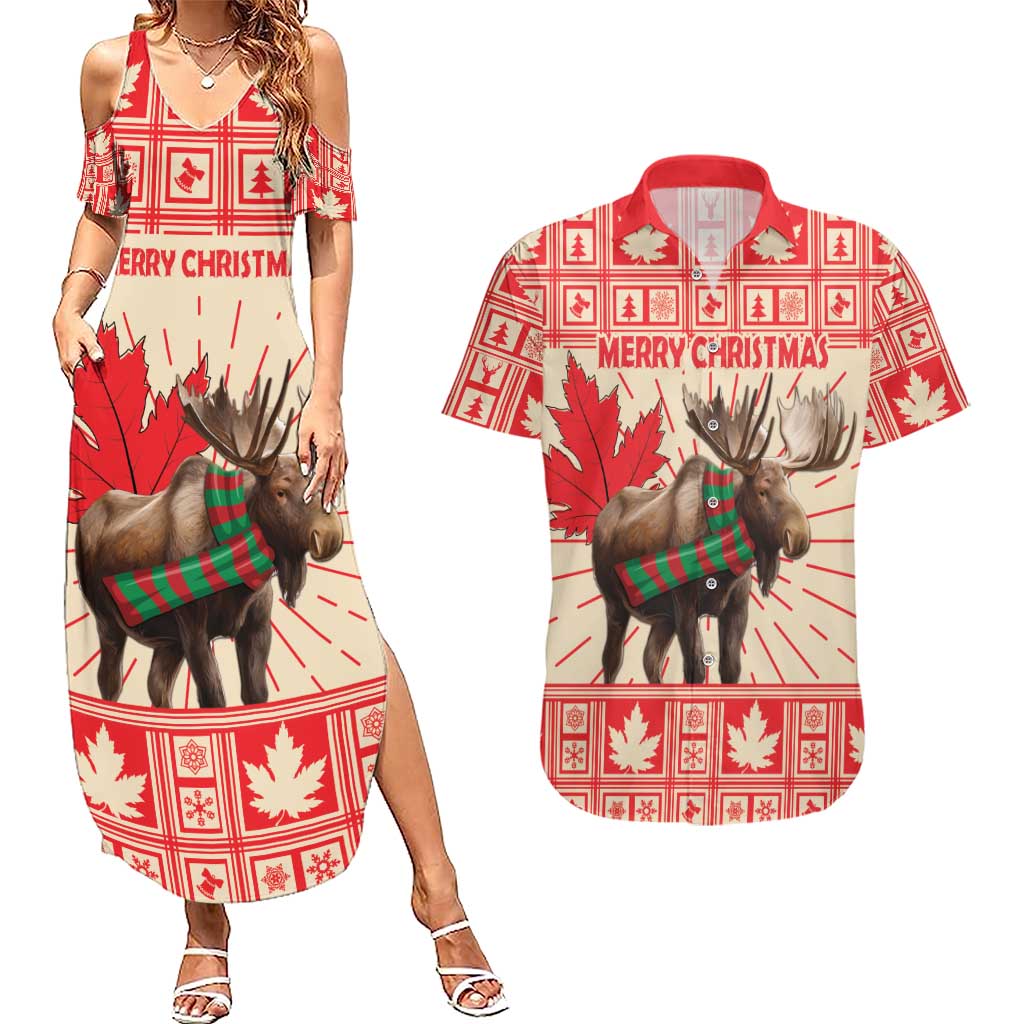 Personalized Canada Moose Couples Matching Summer Maxi Dress and Hawaiian Shirt Maple Leaf Christmas Lightning Art - Wonder Print Shop