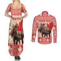 Personalized Canada Moose Couples Matching Summer Maxi Dress and Long Sleeve Button Shirt Maple Leaf Christmas Lightning Art - Wonder Print Shop