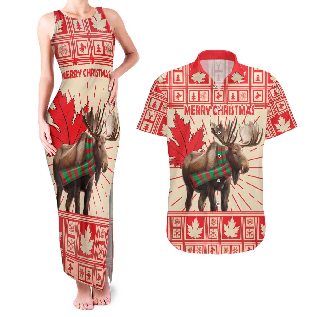 Personalized Canada Moose Couples Matching Tank Maxi Dress and Hawaiian Shirt Maple Leaf Christmas Lightning Art - Wonder Print Shop