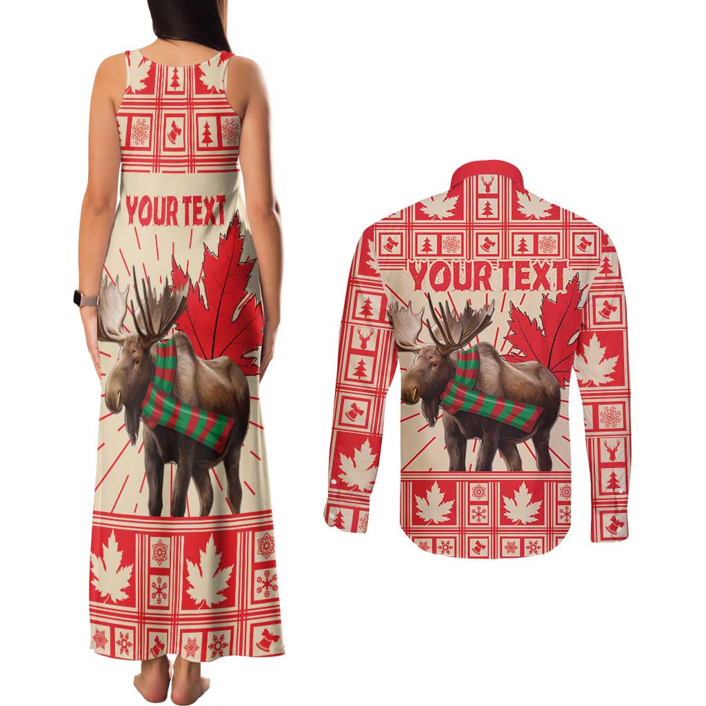 Personalized Canada Moose Couples Matching Tank Maxi Dress and Long Sleeve Button Shirt Maple Leaf Christmas Lightning Art - Wonder Print Shop