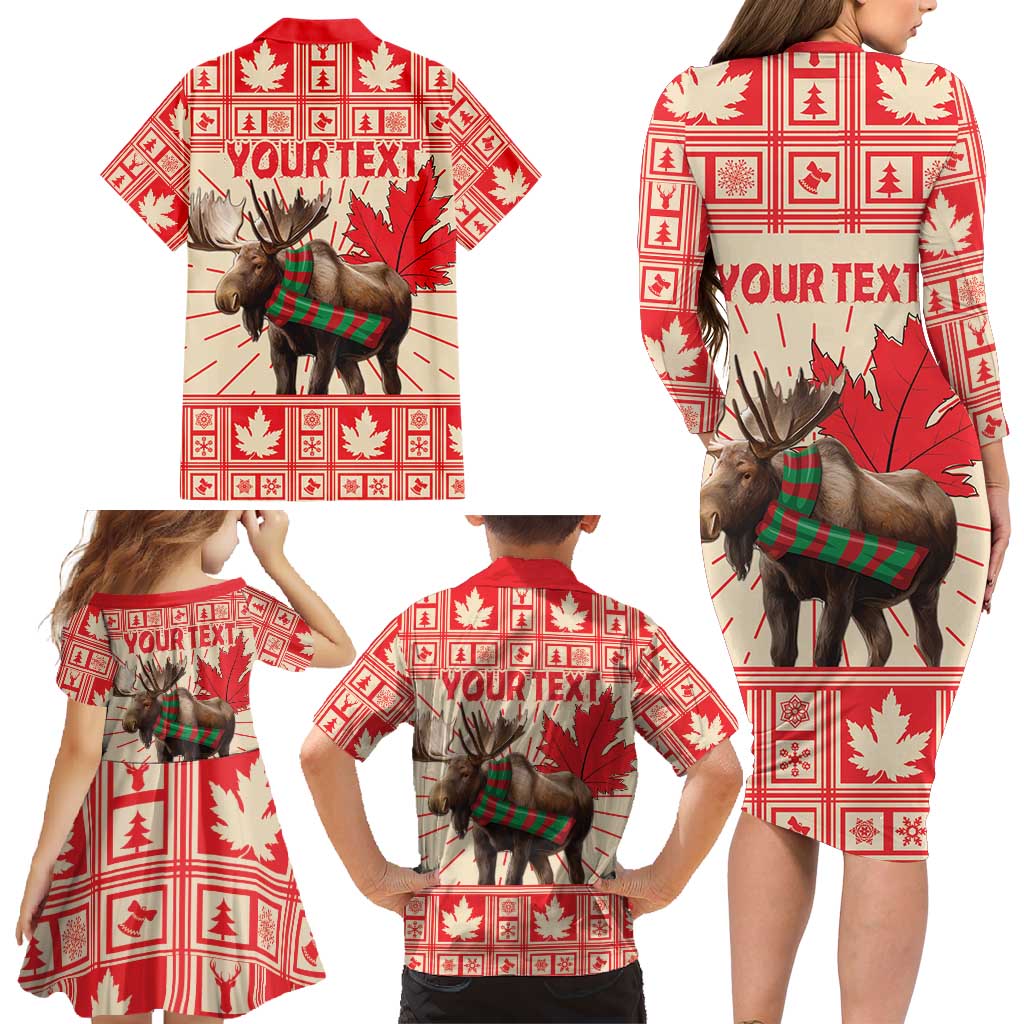 Personalized Canada Moose Family Matching Long Sleeve Bodycon Dress and Hawaiian Shirt Maple Leaf Christmas Lightning Art - Wonder Print Shop