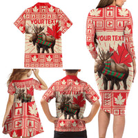 Personalized Canada Moose Family Matching Long Sleeve Bodycon Dress and Hawaiian Shirt Maple Leaf Christmas Lightning Art - Wonder Print Shop