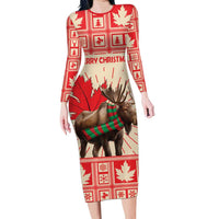 Personalized Canada Moose Family Matching Long Sleeve Bodycon Dress and Hawaiian Shirt Maple Leaf Christmas Lightning Art - Wonder Print Shop
