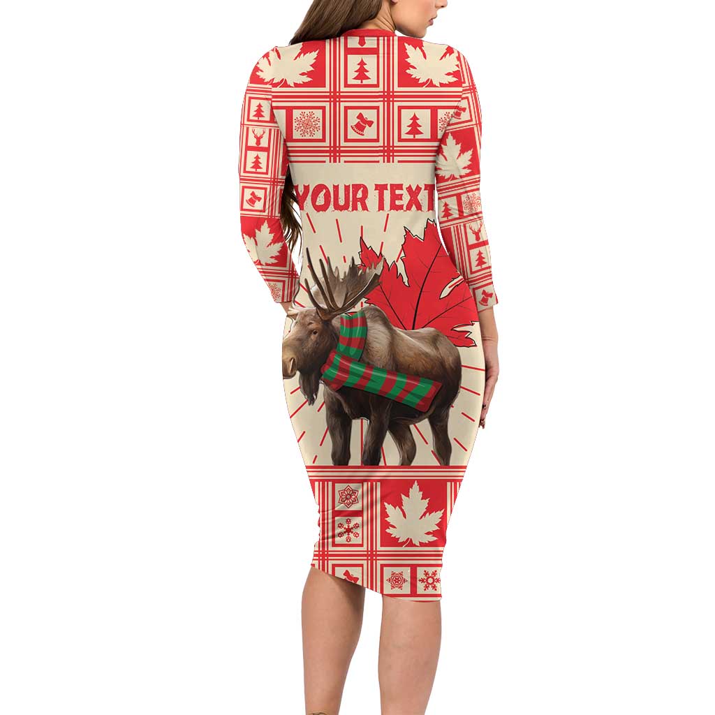 Personalized Canada Moose Family Matching Long Sleeve Bodycon Dress and Hawaiian Shirt Maple Leaf Christmas Lightning Art - Wonder Print Shop