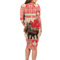 Personalized Canada Moose Family Matching Long Sleeve Bodycon Dress and Hawaiian Shirt Maple Leaf Christmas Lightning Art - Wonder Print Shop