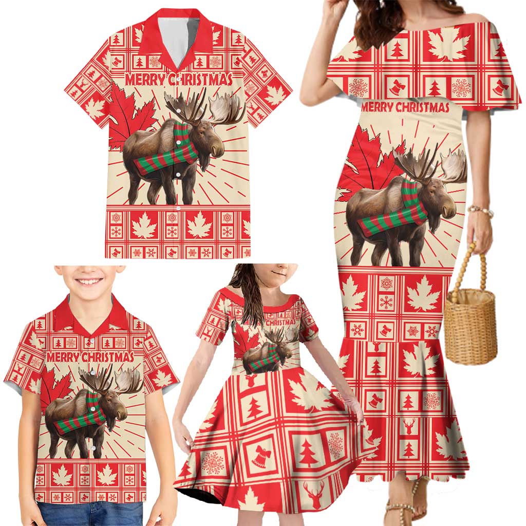 Personalized Canada Moose Family Matching Mermaid Dress and Hawaiian Shirt Maple Leaf Christmas Lightning Art - Wonder Print Shop