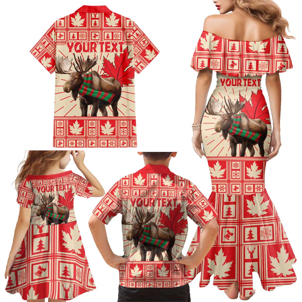Personalized Canada Moose Family Matching Mermaid Dress and Hawaiian Shirt Maple Leaf Christmas Lightning Art - Wonder Print Shop