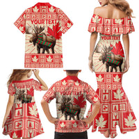 Personalized Canada Moose Family Matching Mermaid Dress and Hawaiian Shirt Maple Leaf Christmas Lightning Art - Wonder Print Shop