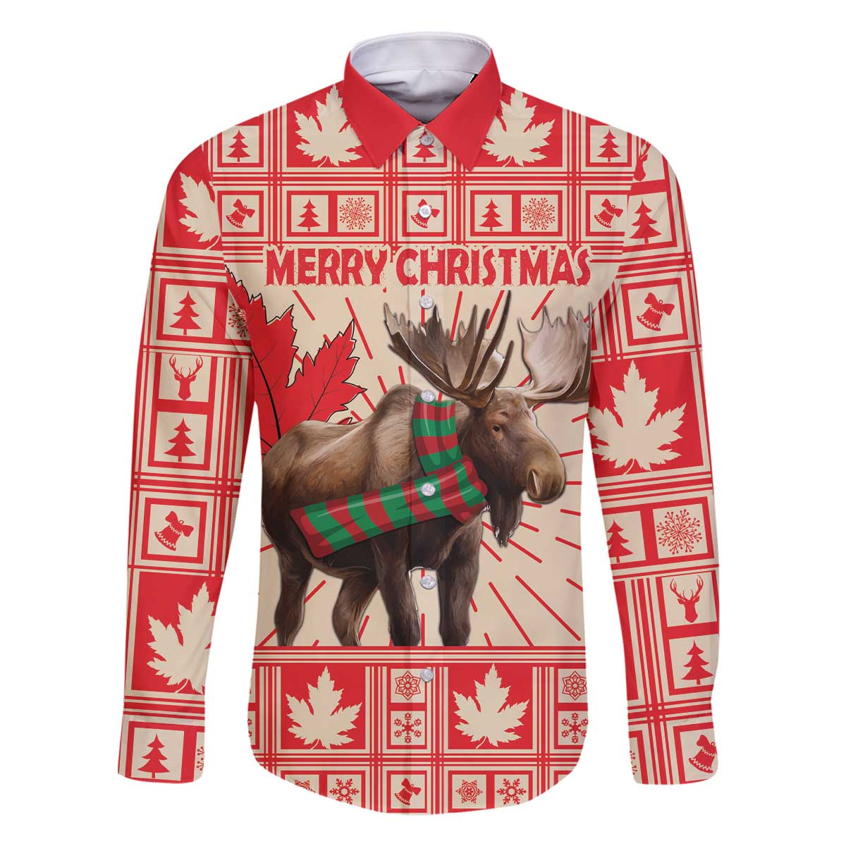 Personalized Canada Moose Family Matching Off The Shoulder Long Sleeve Dress and Hawaiian Shirt Maple Leaf Christmas Lightning Art - Wonder Print Shop