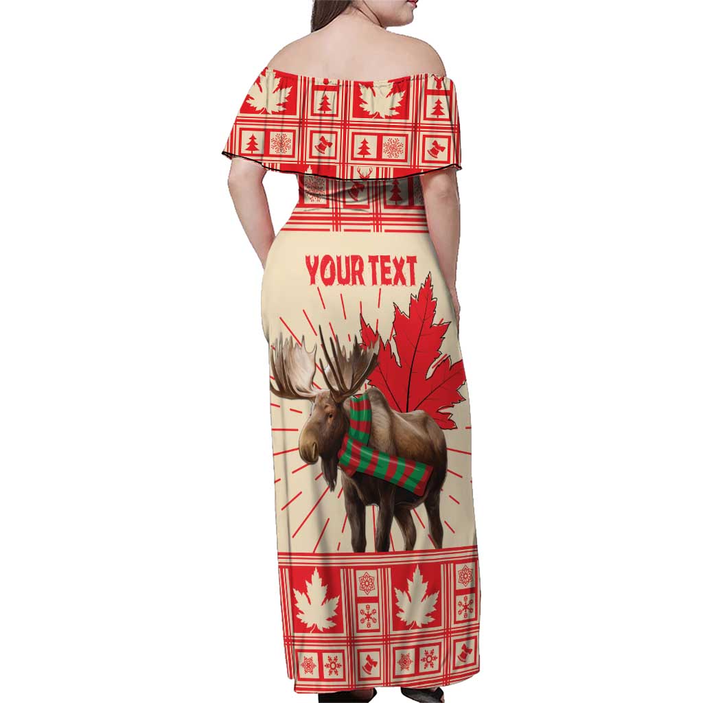 Personalized Canada Moose Family Matching Off Shoulder Maxi Dress and Hawaiian Shirt Maple Leaf Christmas Lightning Art - Wonder Print Shop