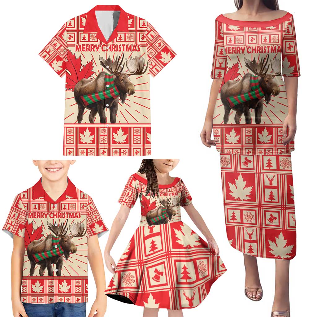 Personalized Canada Moose Family Matching Puletasi and Hawaiian Shirt Maple Leaf Christmas Lightning Art - Wonder Print Shop