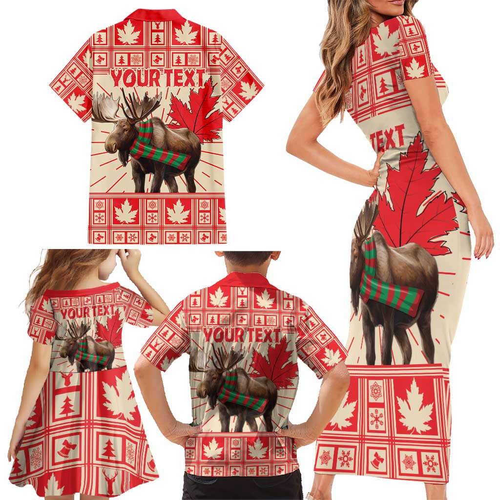 Personalized Canada Moose Family Matching Short Sleeve Bodycon Dress and Hawaiian Shirt Maple Leaf Christmas Lightning Art - Wonder Print Shop