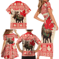 Personalized Canada Moose Family Matching Short Sleeve Bodycon Dress and Hawaiian Shirt Maple Leaf Christmas Lightning Art - Wonder Print Shop