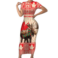 Personalized Canada Moose Family Matching Short Sleeve Bodycon Dress and Hawaiian Shirt Maple Leaf Christmas Lightning Art - Wonder Print Shop