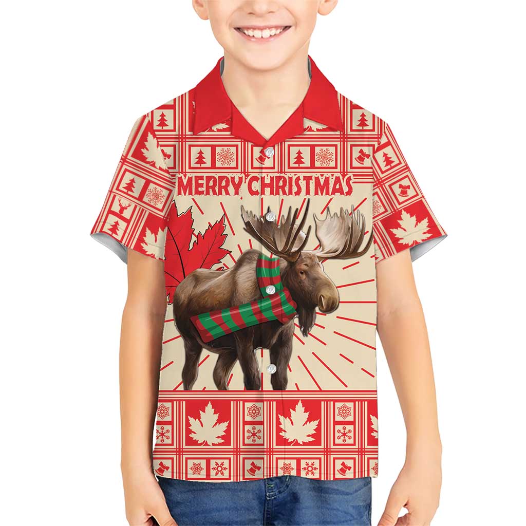 Personalized Canada Moose Family Matching Short Sleeve Bodycon Dress and Hawaiian Shirt Maple Leaf Christmas Lightning Art - Wonder Print Shop