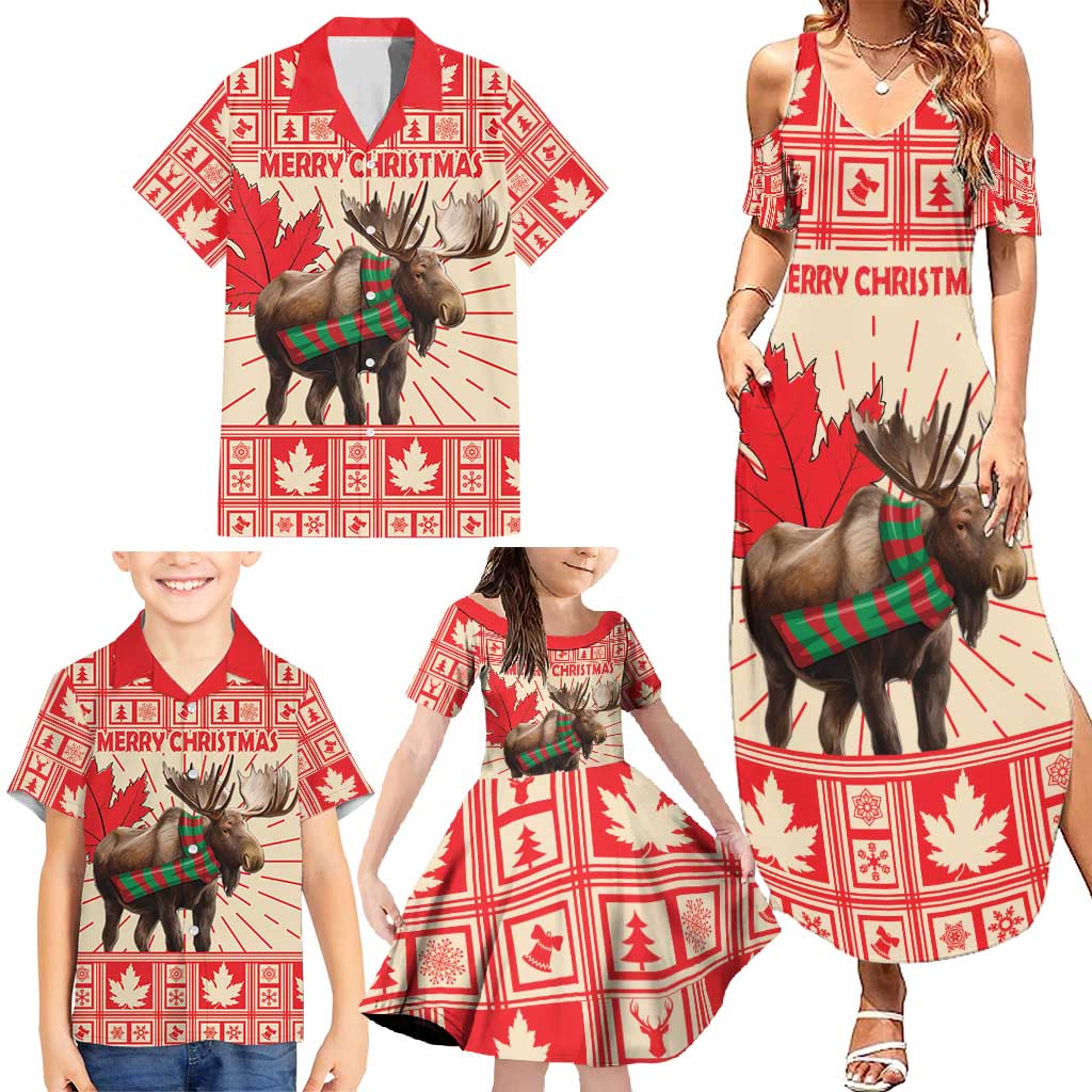 Personalized Canada Moose Family Matching Summer Maxi Dress and Hawaiian Shirt Maple Leaf Christmas Lightning Art - Wonder Print Shop