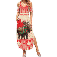 Personalized Canada Moose Family Matching Summer Maxi Dress and Hawaiian Shirt Maple Leaf Christmas Lightning Art - Wonder Print Shop