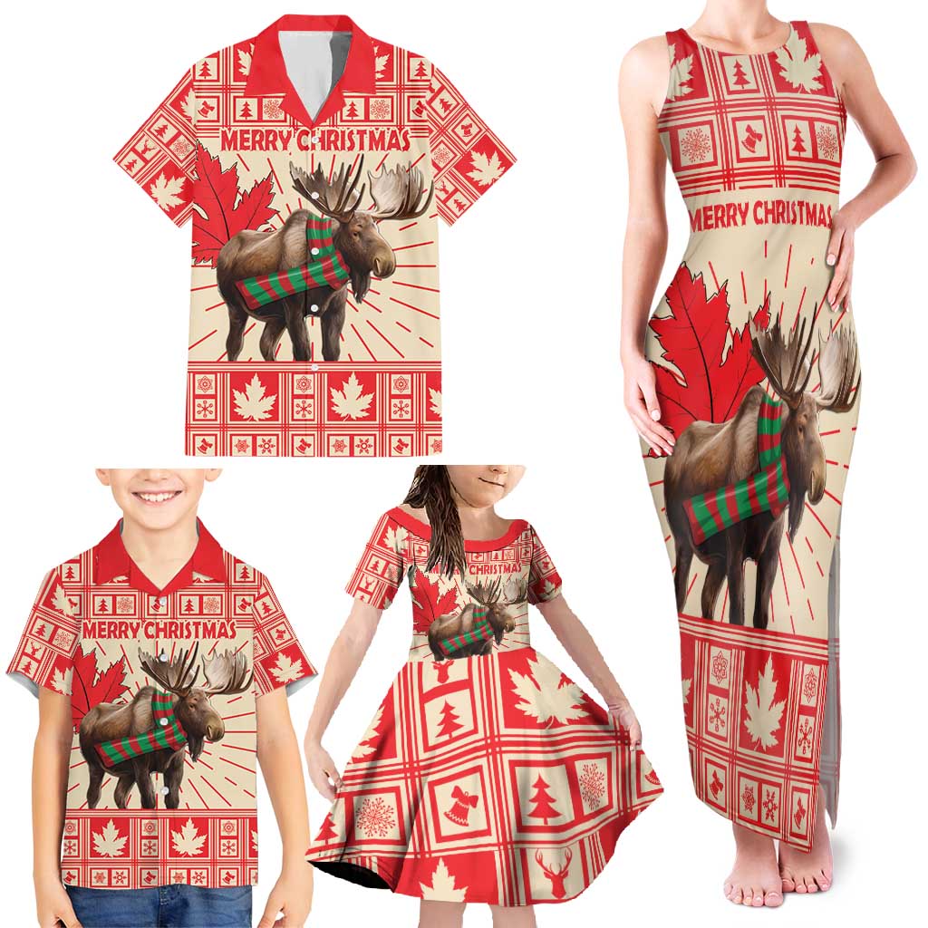 Personalized Canada Moose Family Matching Tank Maxi Dress and Hawaiian Shirt Maple Leaf Christmas Lightning Art - Wonder Print Shop