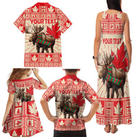 Personalized Canada Moose Family Matching Tank Maxi Dress and Hawaiian Shirt Maple Leaf Christmas Lightning Art - Wonder Print Shop