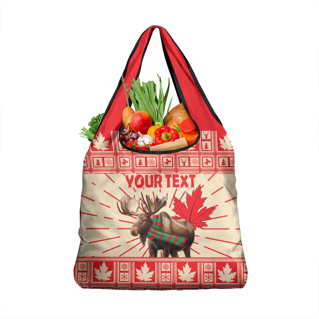 Personalized Canada Moose Grocery Bag Maple Leaf Christmas Lightning Art