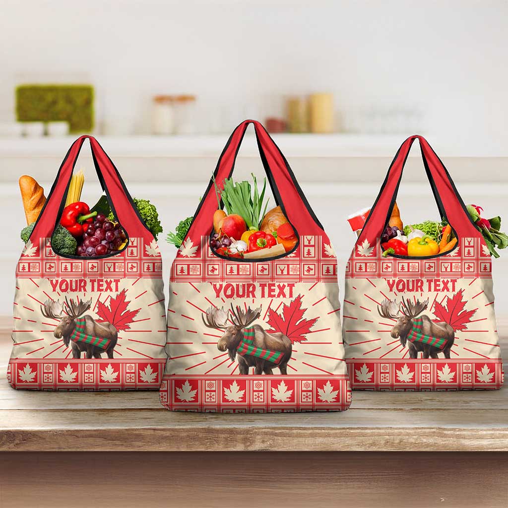 Personalized Canada Moose Grocery Bag Maple Leaf Christmas Lightning Art