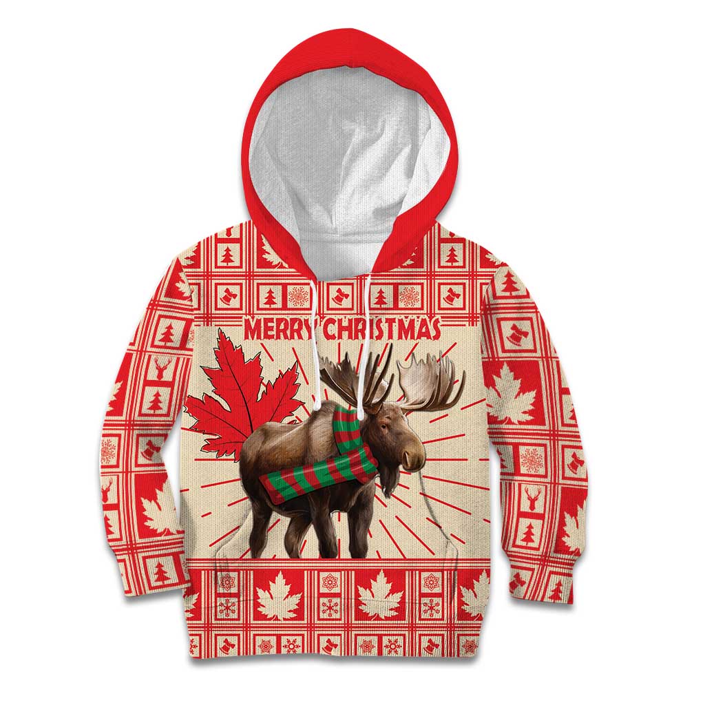 Personalized Canada Moose Kid Hoodie Maple Leaf Christmas Lightning Art - Wonder Print Shop