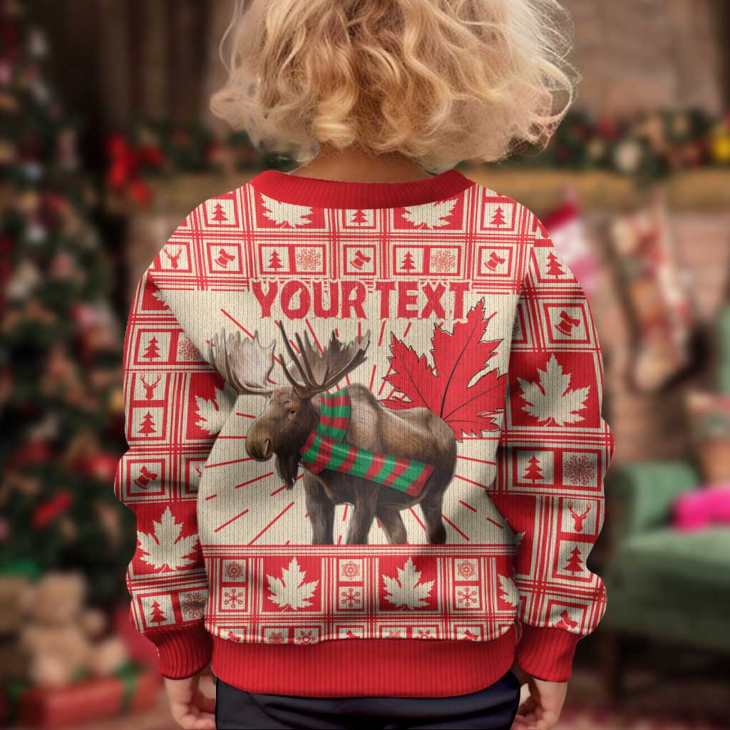 Personalized Canada Moose Kid Ugly Christmas Sweater Maple Leaf Christmas Lightning Art - Wonder Print Shop