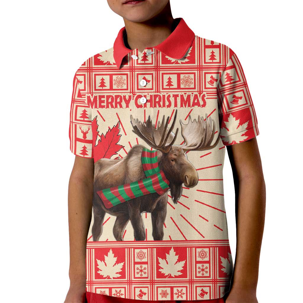 Personalized Canada Moose Kid Polo Shirt Maple Leaf Christmas Lightning Art - Wonder Print Shop