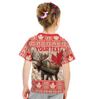 Personalized Canada Moose Kid T Shirt Maple Leaf Christmas Lightning Art - Wonder Print Shop