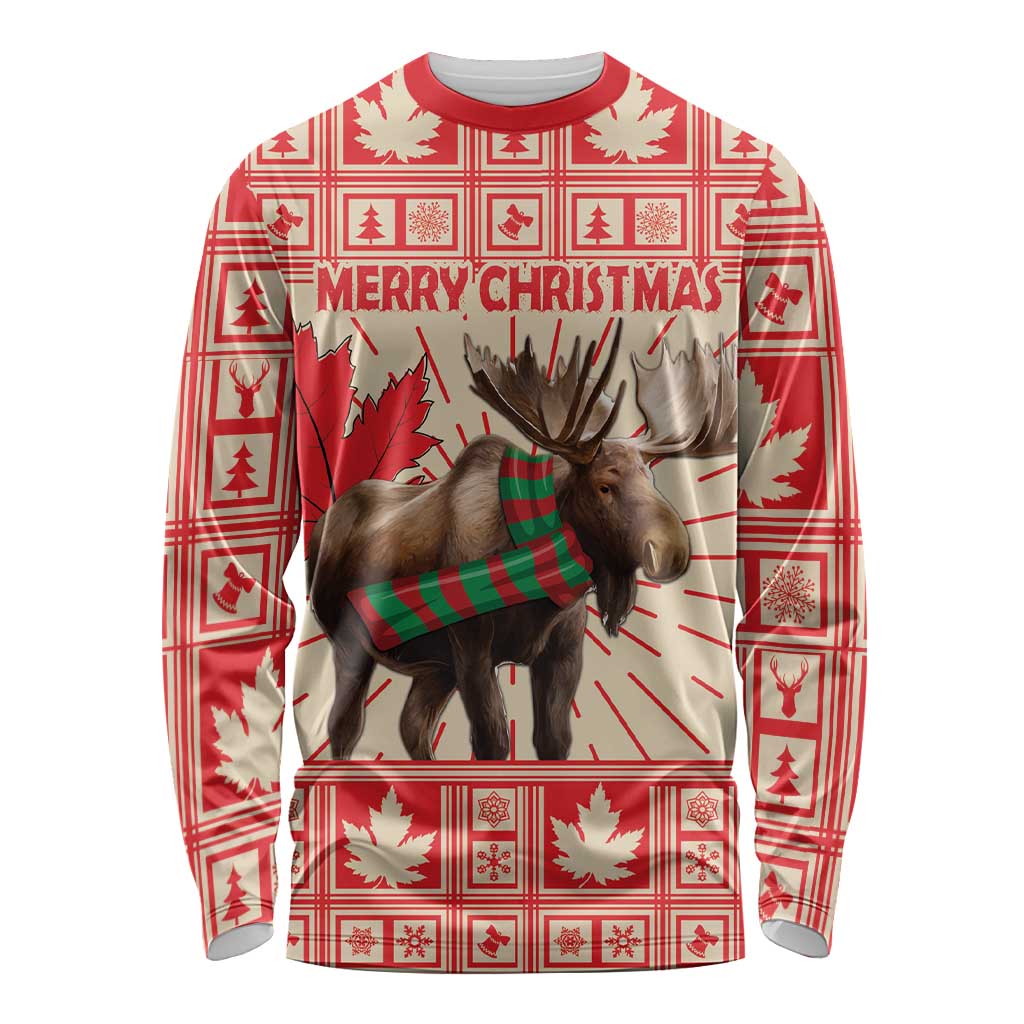 Personalized Canada Moose Long Sleeve Shirt Maple Leaf Christmas Lightning Art - Wonder Print Shop