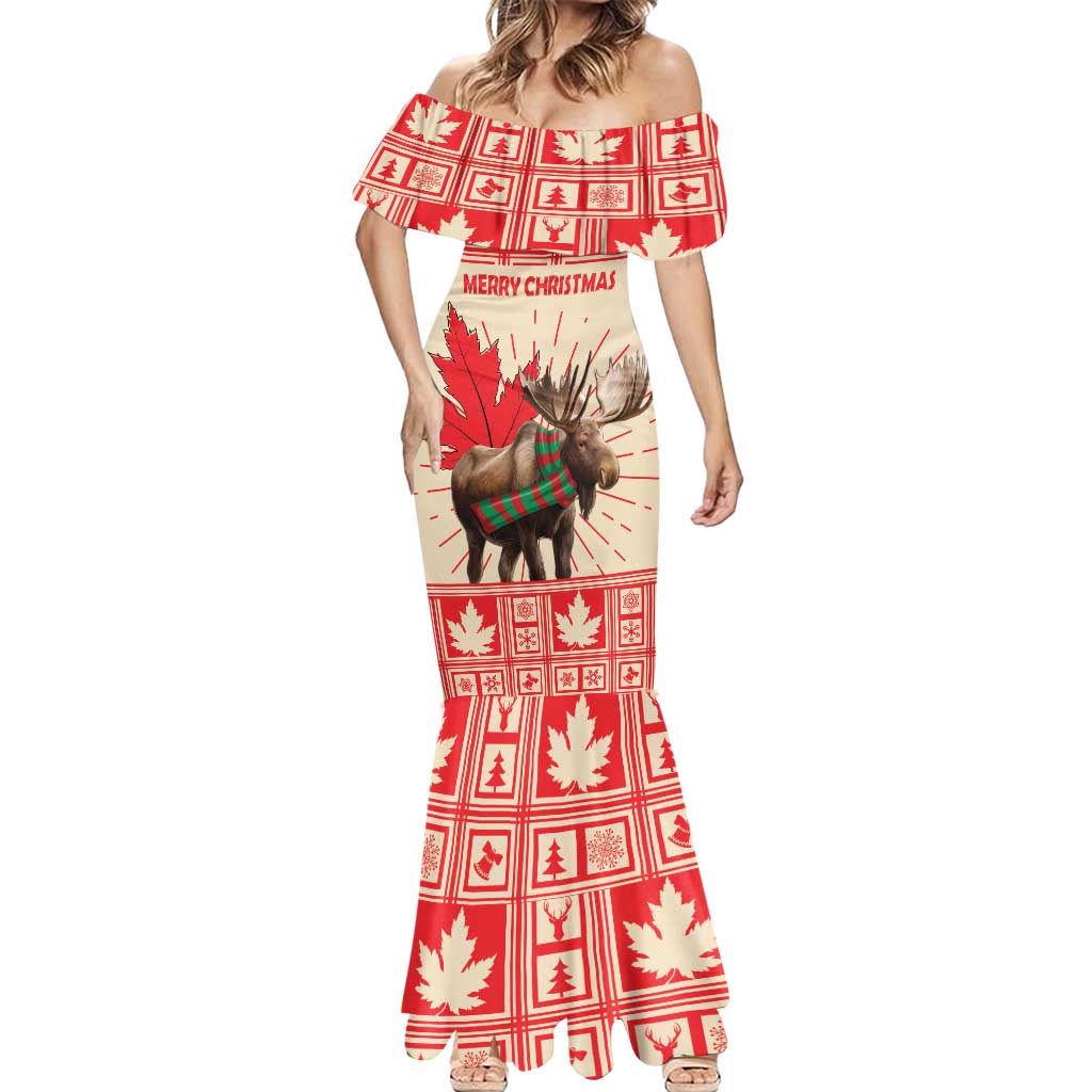 Personalized Canada Moose Mermaid Dress Maple Leaf Christmas Lightning Art - Wonder Print Shop