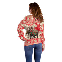 Personalized Canada Moose Off Shoulder Sweater Maple Leaf Christmas Lightning Art - Wonder Print Shop