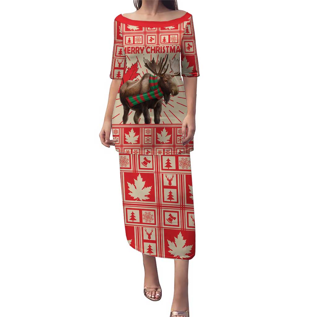 Personalized Canada Moose Puletasi Maple Leaf Christmas Lightning Art - Wonder Print Shop