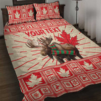 Personalized Canada Moose Quilt Bed Set Maple Leaf Christmas Lightning Art - Wonder Print Shop