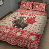 Personalized Canada Moose Quilt Bed Set Maple Leaf Christmas Lightning Art - Wonder Print Shop
