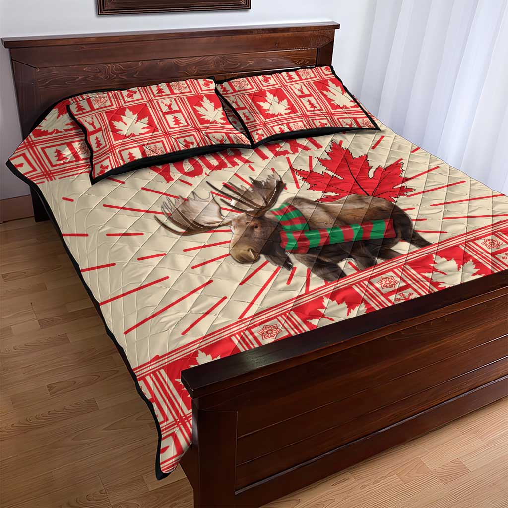 Personalized Canada Moose Quilt Bed Set Maple Leaf Christmas Lightning Art - Wonder Print Shop