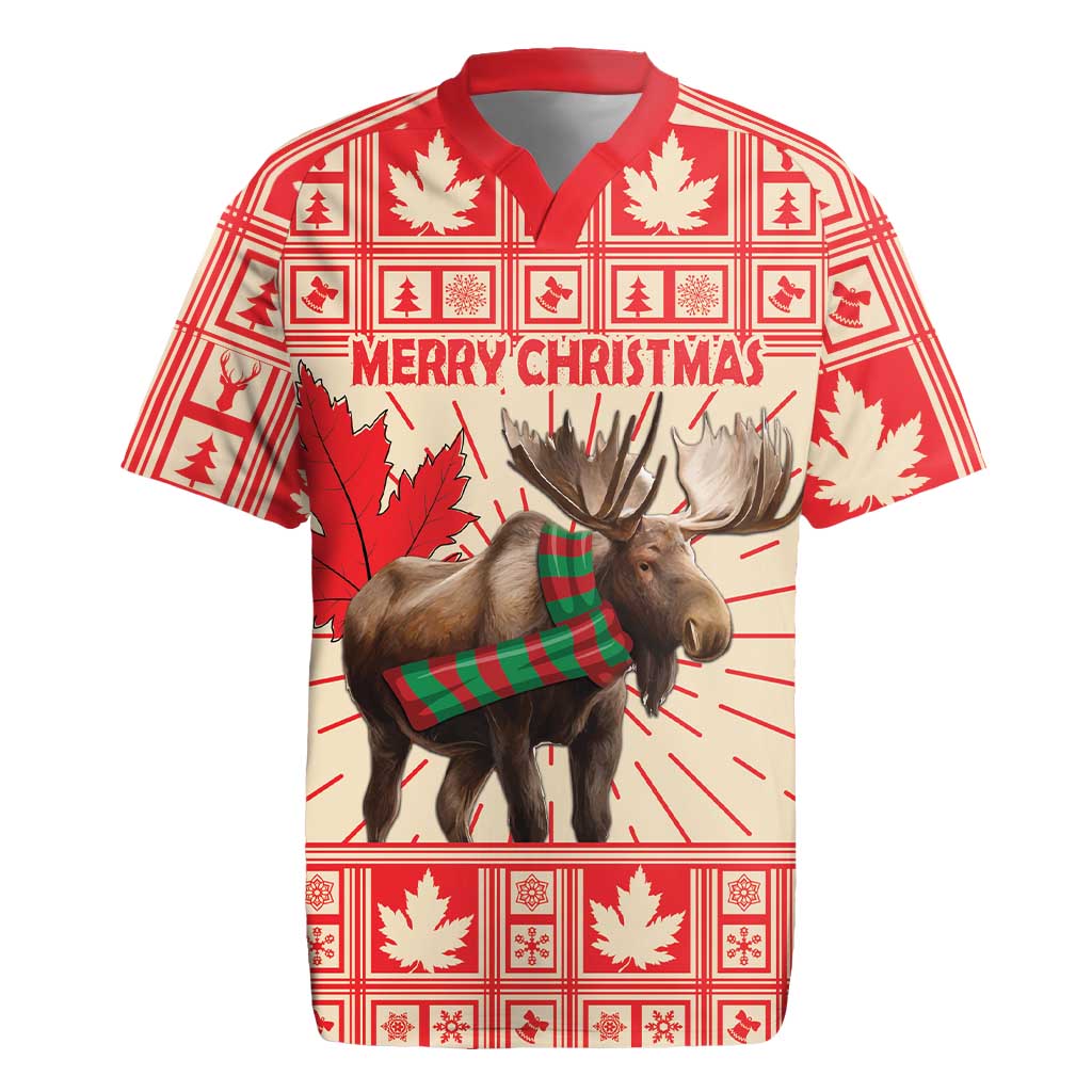 Personalized Canada Moose Rugby Jersey Maple Leaf Christmas Lightning Art - Wonder Print Shop