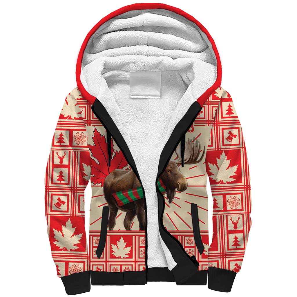 Personalized Canada Moose Sherpa Hoodie Maple Leaf Christmas Lightning Art - Wonder Print Shop