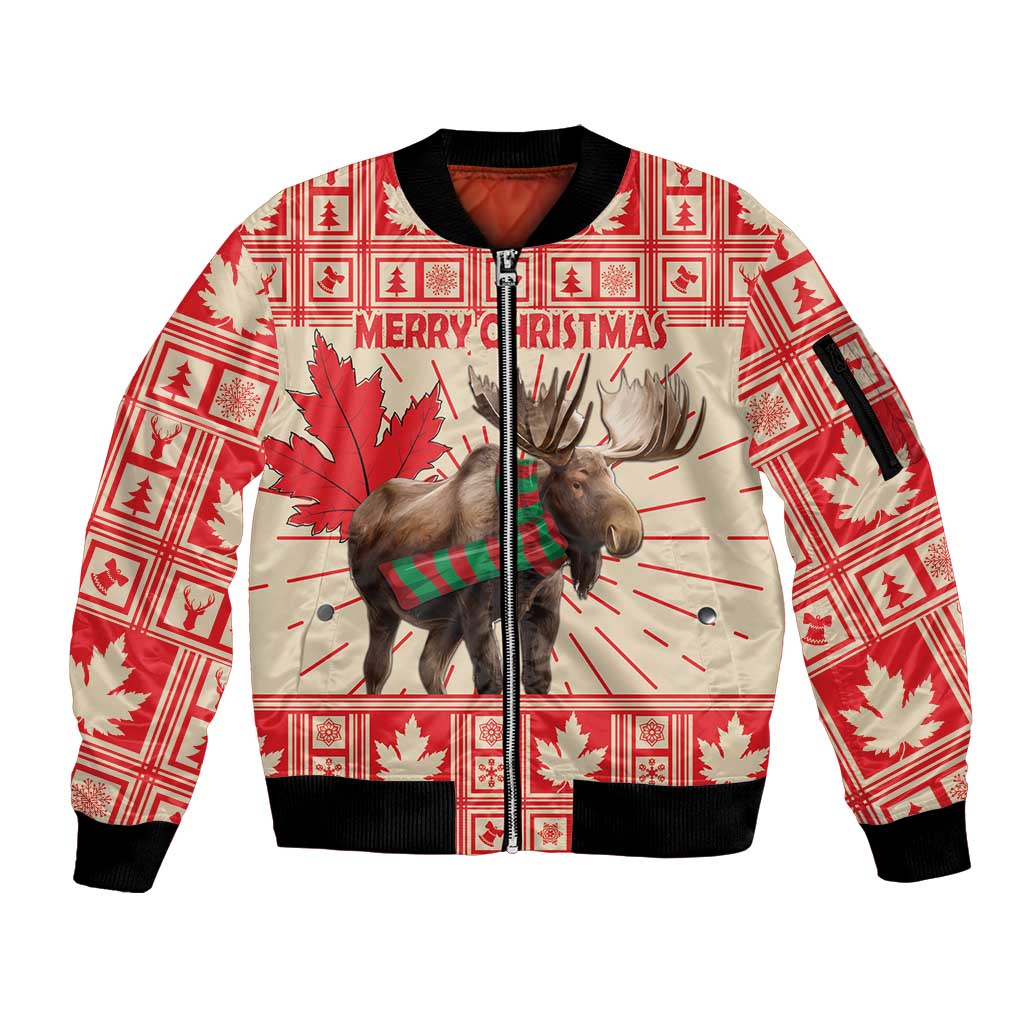 Personalized Canada Moose Sleeve Zip Bomber Jacket Maple Leaf Christmas Lightning Art - Wonder Print Shop
