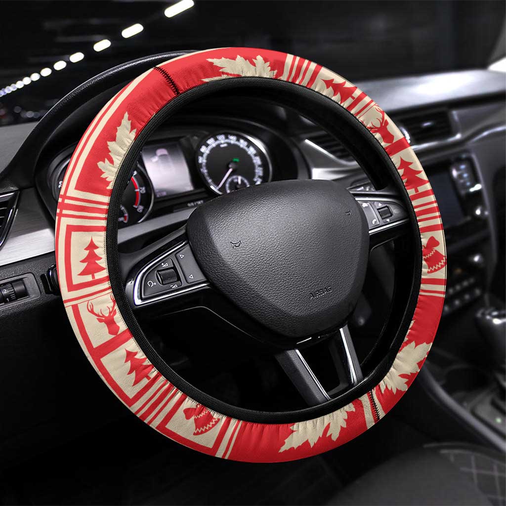 Canada Moose Steering Wheel Cover Maple Leaf Christmas Lightning Art - Wonder Print Shop