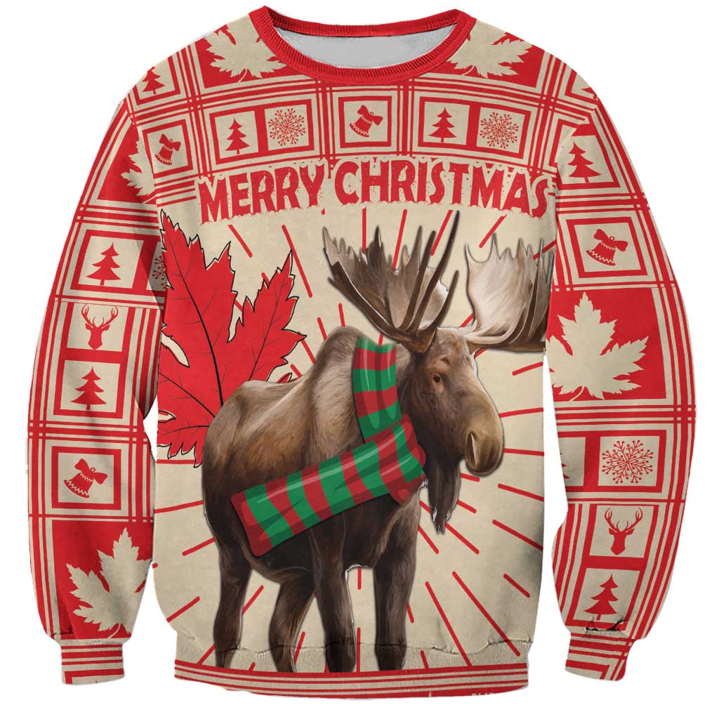 Personalized Canada Moose Sweatshirt Maple Leaf Christmas Lightning Art - Wonder Print Shop