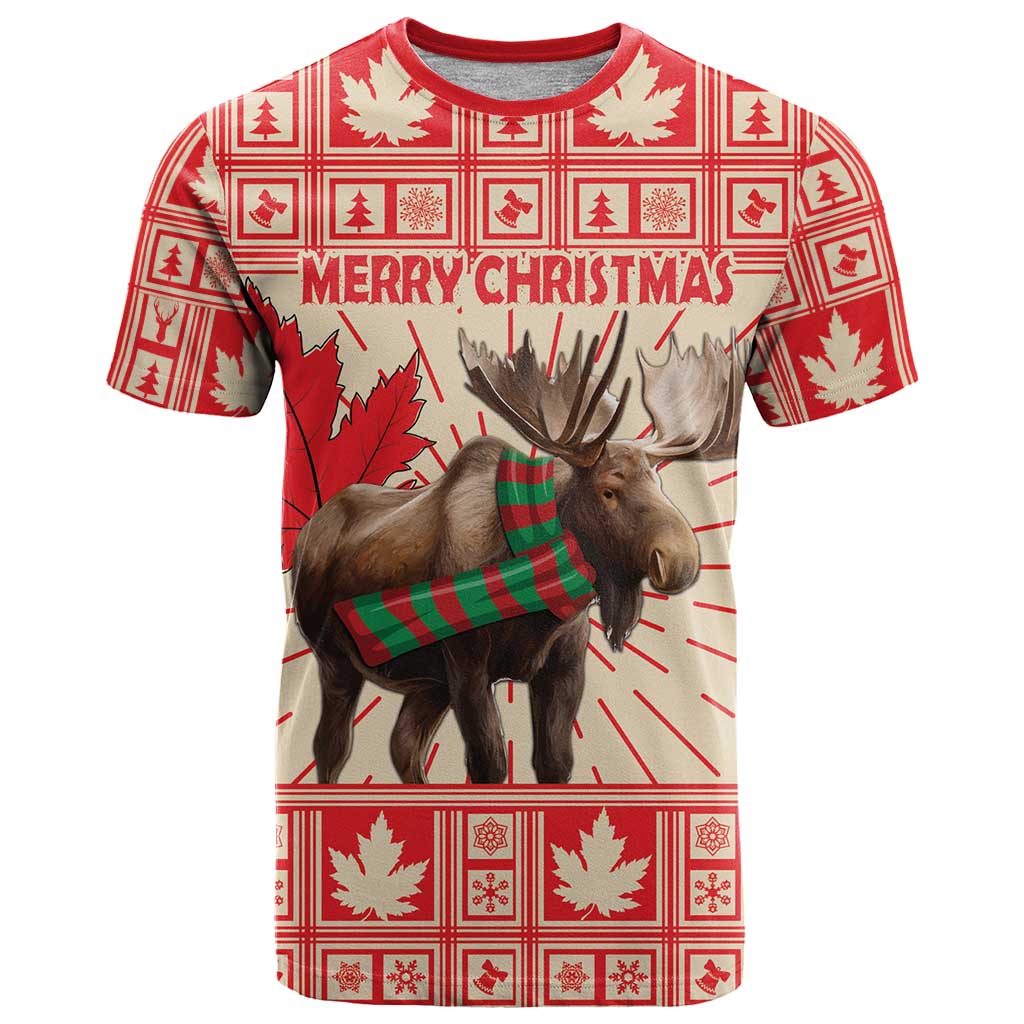 Personalized Canada Moose T Shirt Maple Leaf Christmas Lightning Art - Wonder Print Shop