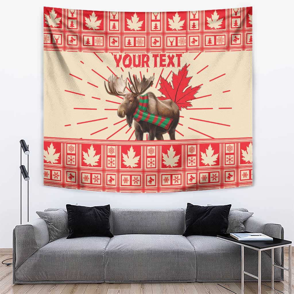 Personalized Canada Moose Tapestry Maple Leaf Christmas Lightning Art - Wonder Print Shop