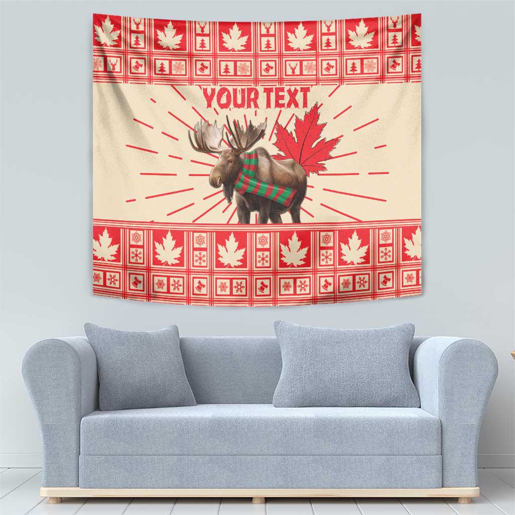 Personalized Canada Moose Tapestry Maple Leaf Christmas Lightning Art - Wonder Print Shop