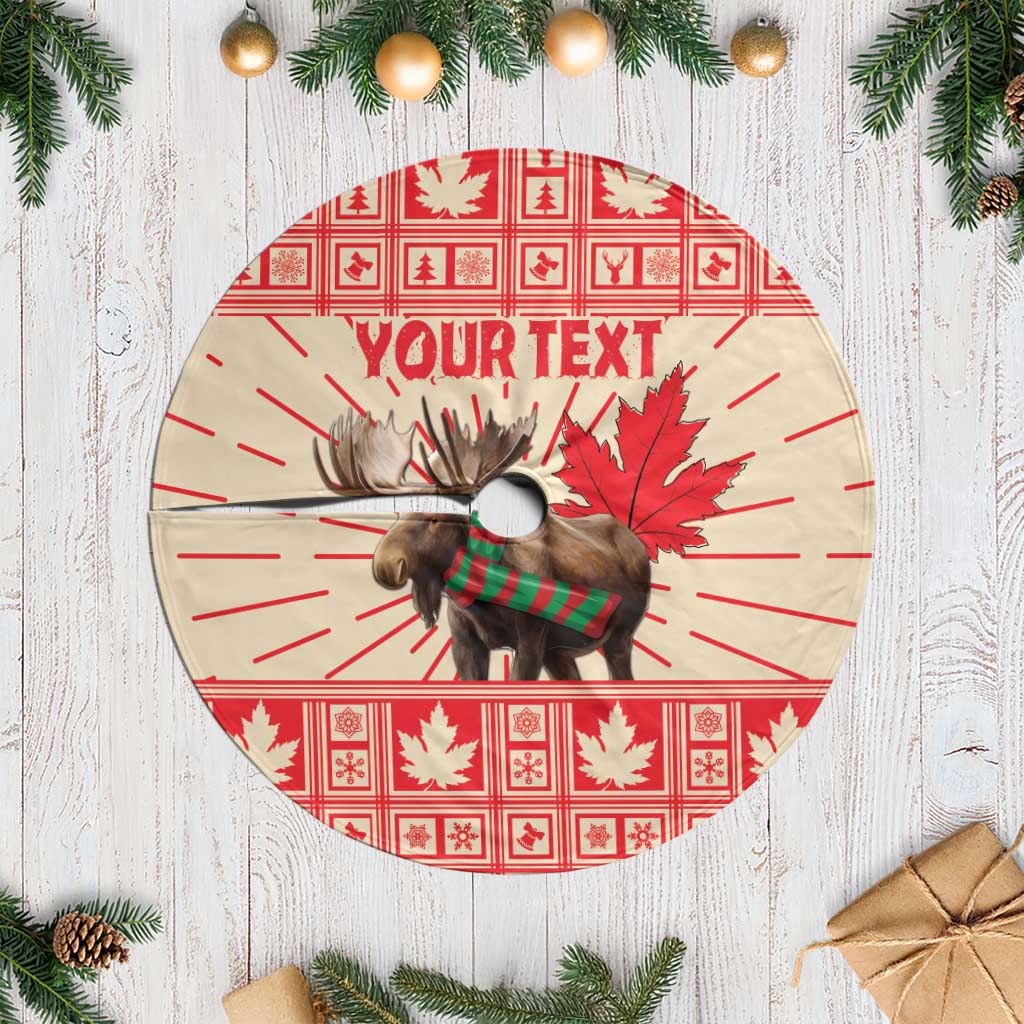 Personalized Canada Moose Tree Skirt Maple Leaf Christmas Lightning Art - Wonder Print Shop
