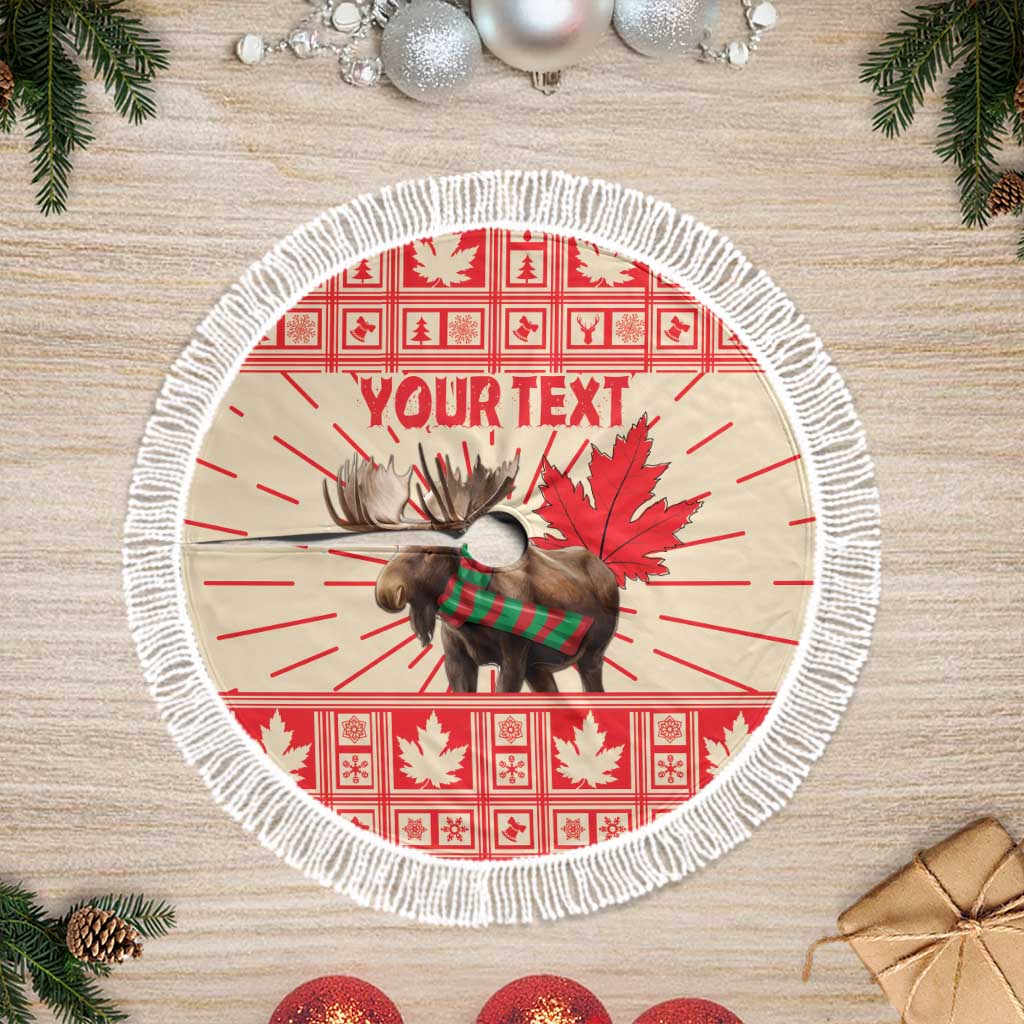 Personalized Canada Moose Tree Skirt Maple Leaf Christmas Lightning Art - Wonder Print Shop