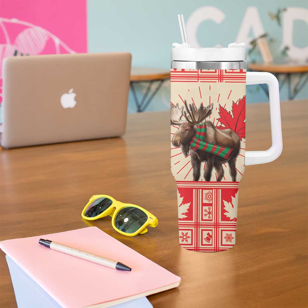 Personalized Canada Moose Tumbler With Handle Maple Leaf Christmas Lightning Art - Wonder Print Shop
