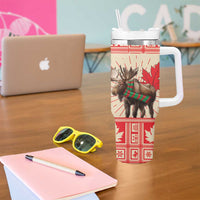 Personalized Canada Moose Tumbler With Handle Maple Leaf Christmas Lightning Art - Wonder Print Shop